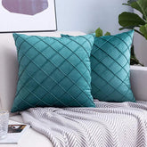 Pack of 2 Diagno Teal Velvet Cushions
