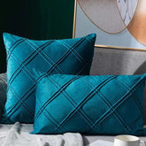 Pack of 2 Teal Pleated Velvet Cushions