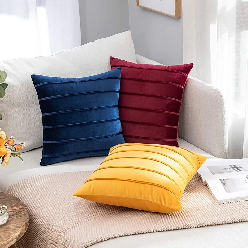 Pack of 3 Multicolor Pleated Velvet Cushions