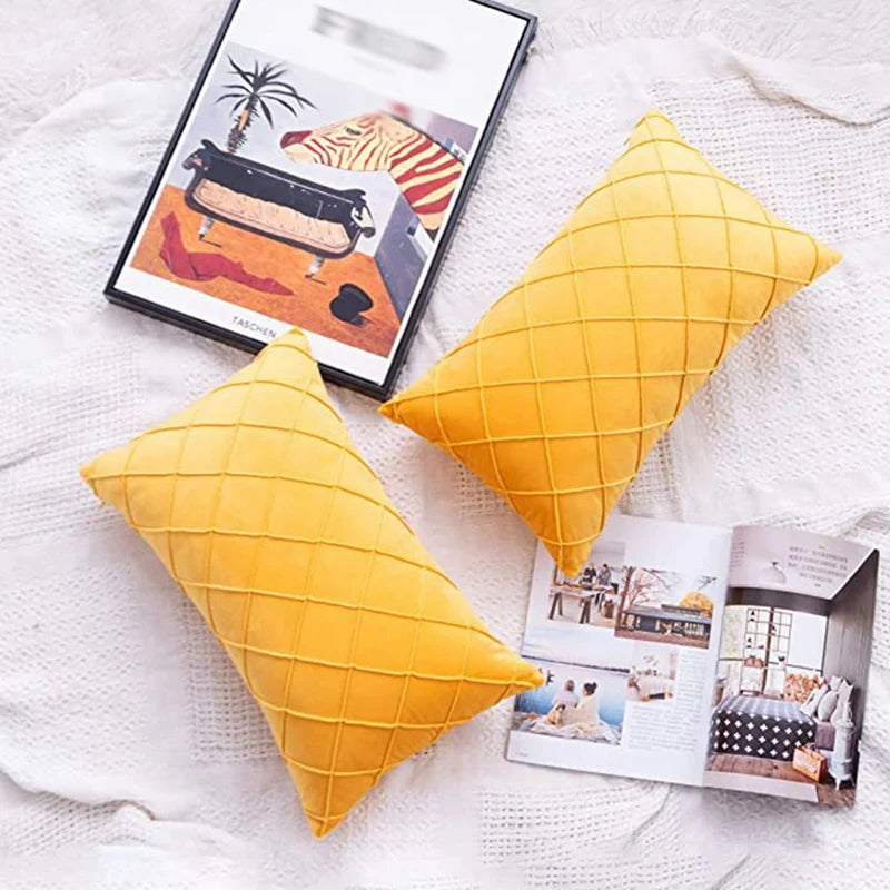 Gold Pleated Rectangular Velvet Cushions 02 Pcs fabryx.pk