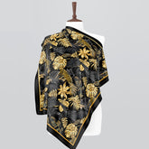 Gold Leaves Silk Printed Scarf 39x39 Inch