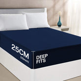 Navy Blue Solid Fitted Sheet Set