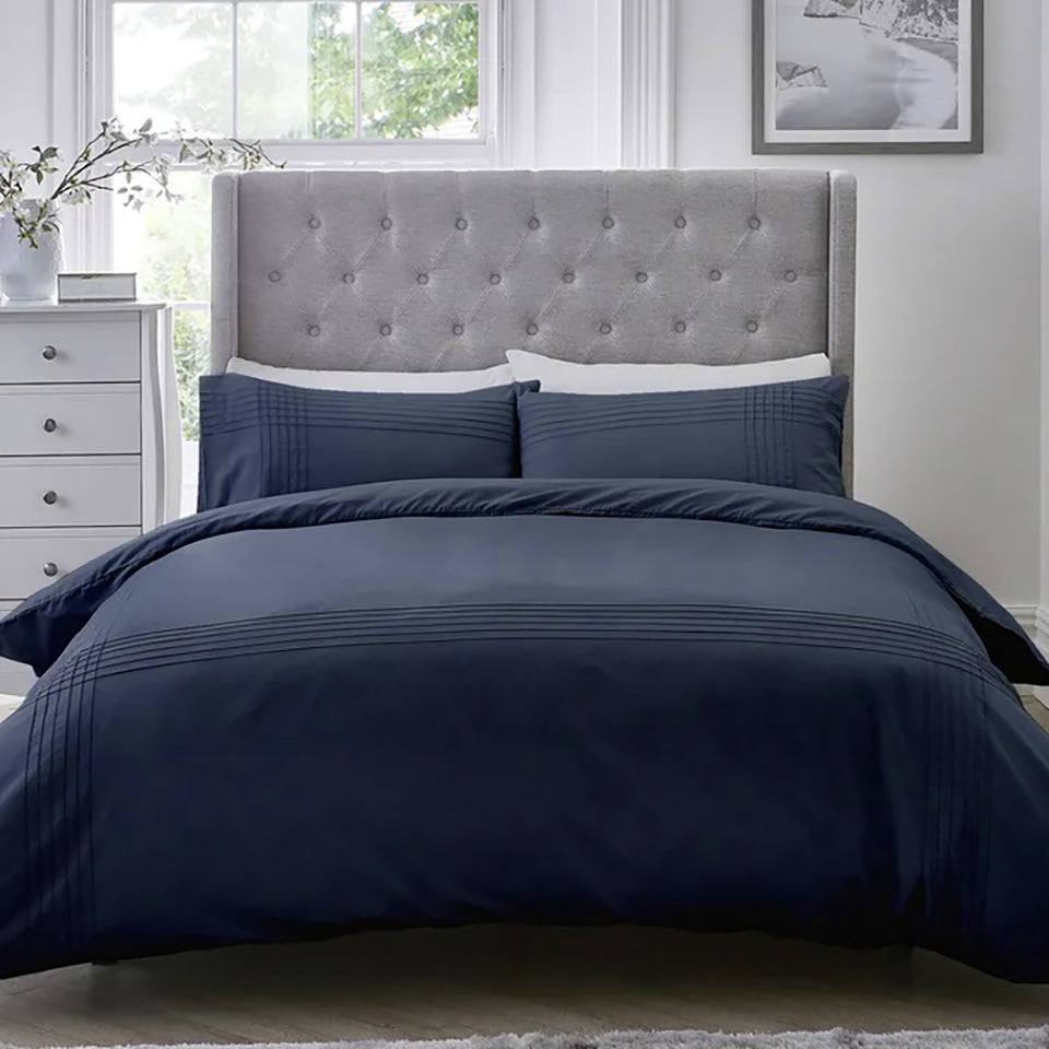 Serene Navy Pleated 6Pcs Quilt Cover Set