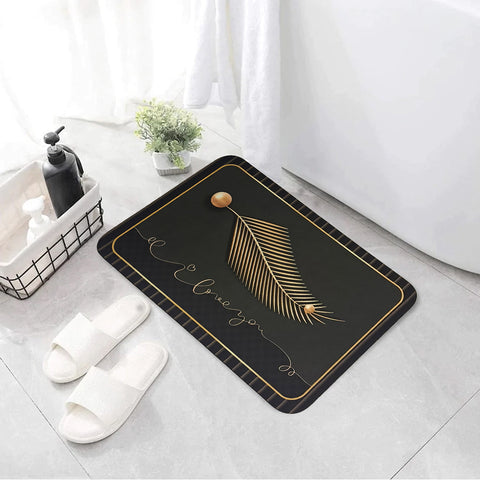 Black & Gold Leaves Anti_Slip Bath Mat