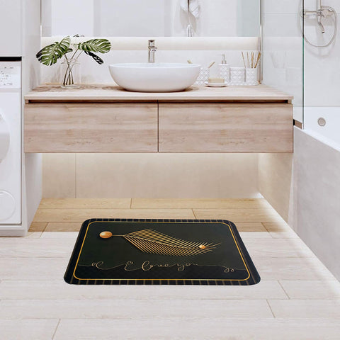 Black & Gold Leaves Anti_Slip Bath Mat