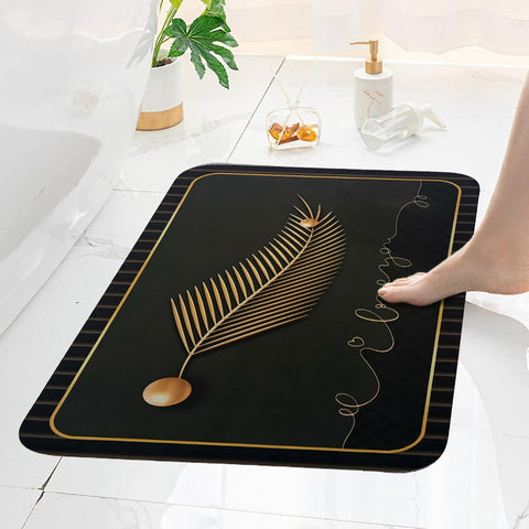 Black & Gold Leaves Anti_Slip Bath Mat