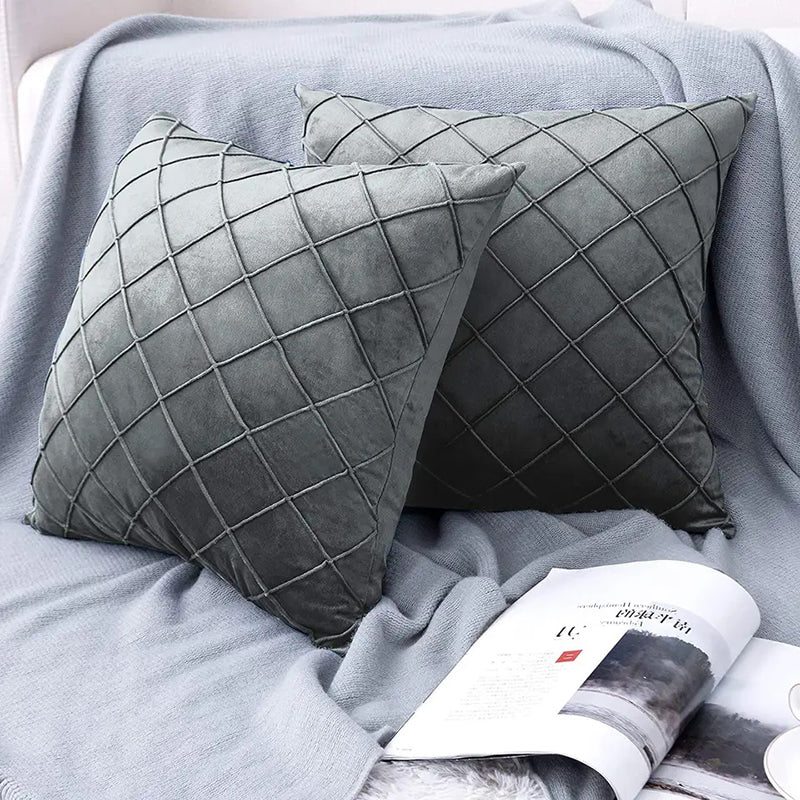 Diagno Grey Velvet Cushions (02 Pcs)