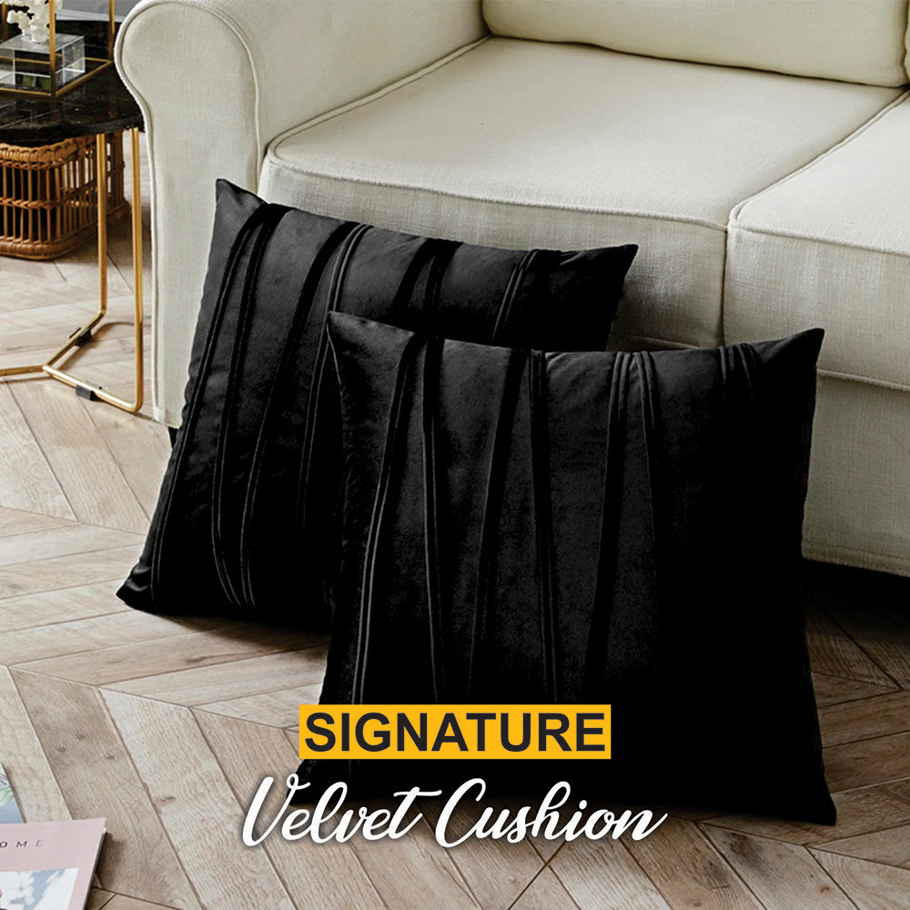 Streak Black Velvet Cushions (02 Pcs)