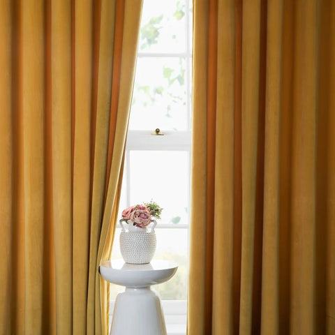 Yellow Gold Velvet Curtain Pair