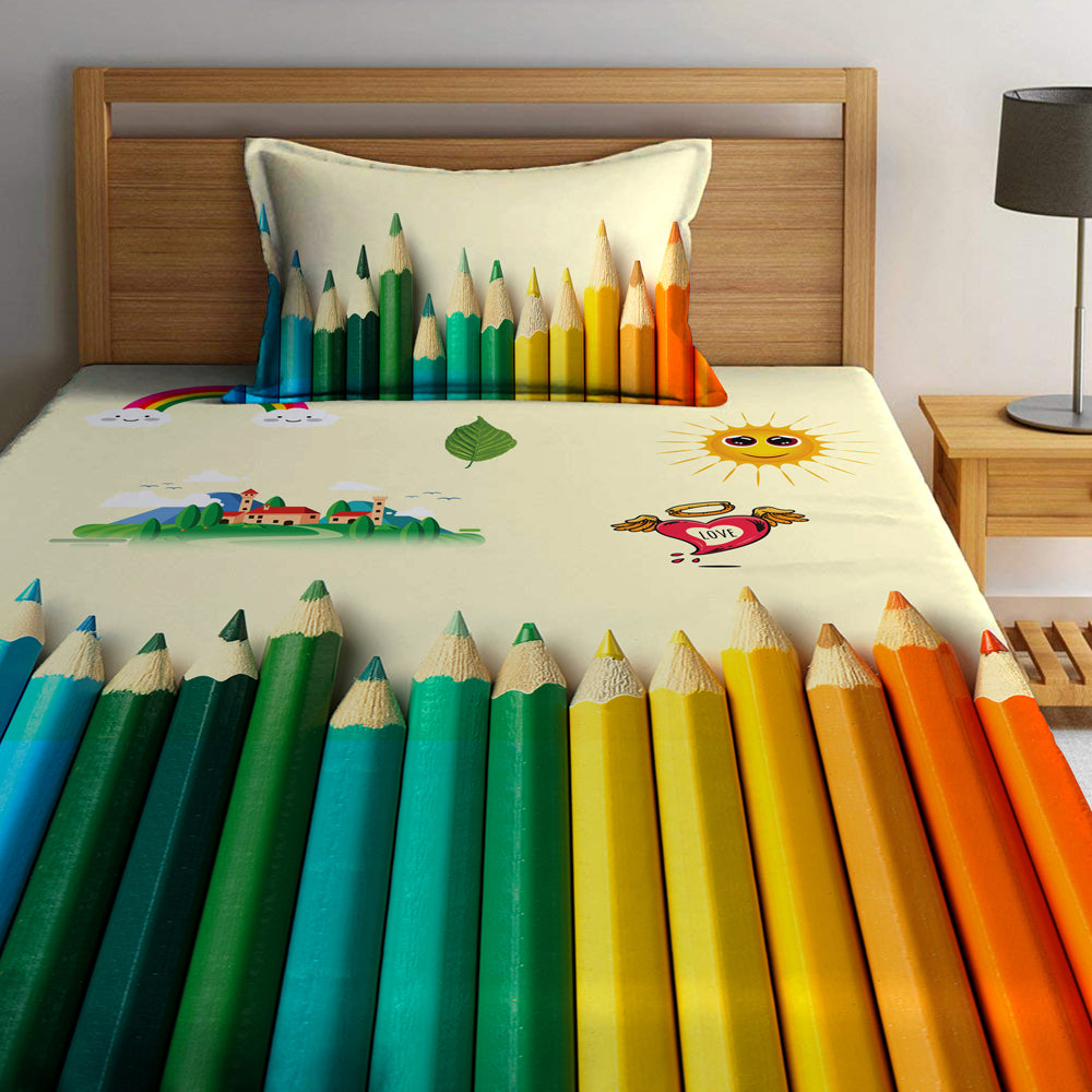 Pencils Digital Printed Bed Sheet