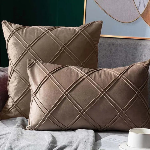 Pack of 2 Beige Pleated Velvet Cushions