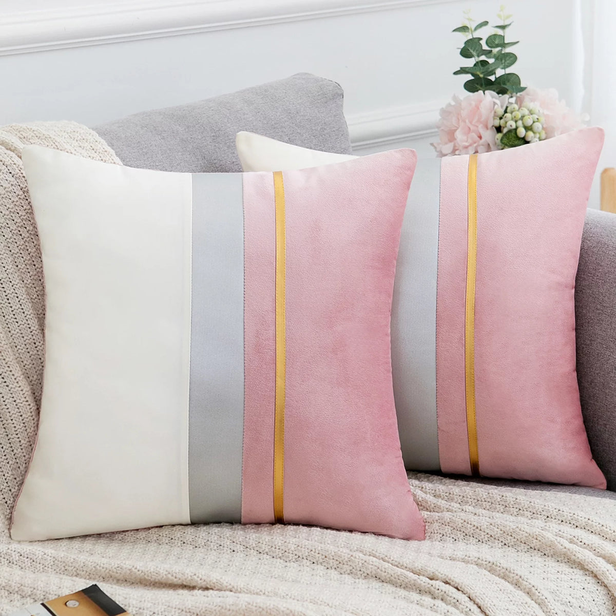 Pack of 2 Embellished Velvet Cushions Lt Pink