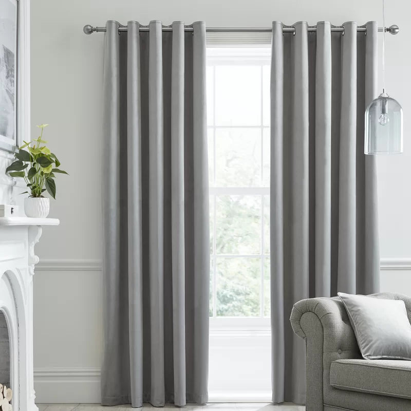 Silver Grey Velvet Curtain Pair
