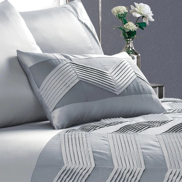 Serenity Grey Pleated 6Pcs Quilt Cover Set