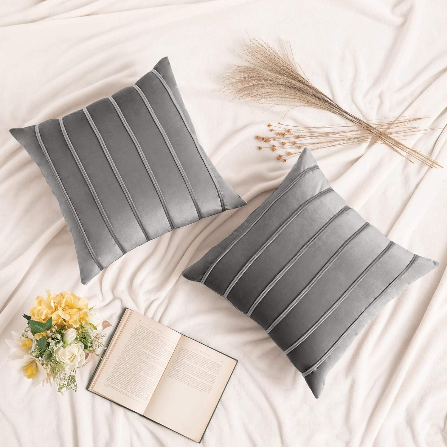 Grey Streak Velvet cushions (02 Pcs)