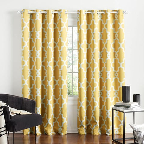 Ornate Yellow Digital Printed Curtain Pair