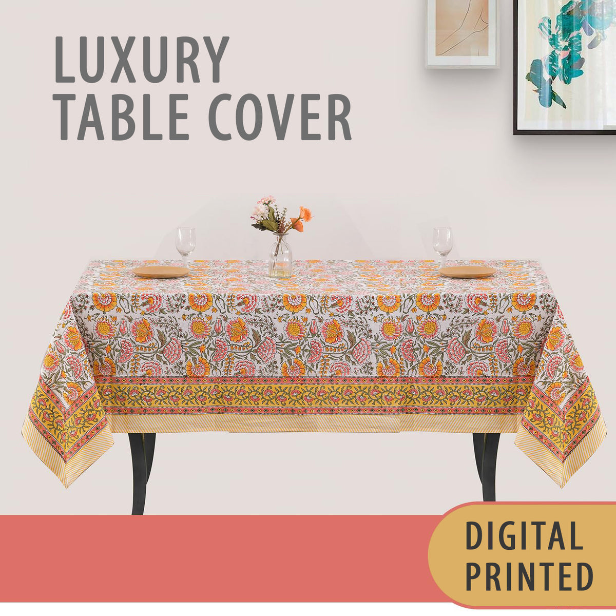 Vintage Floral Digital Printed Table Cover