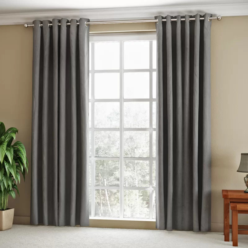 Grey Velvet Curtain Pair