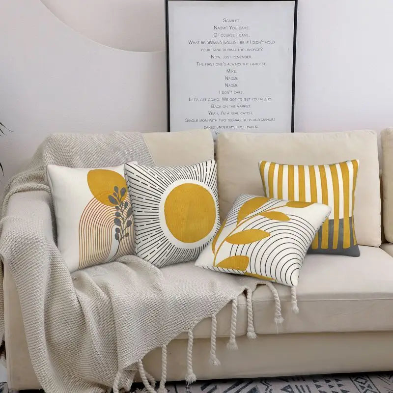 Pack of 4 Mustard Printed Cushion Covers