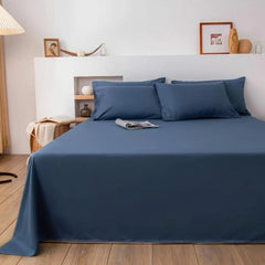 Navy Blue Solid Dyed 3Pcs Flat Sheet Set