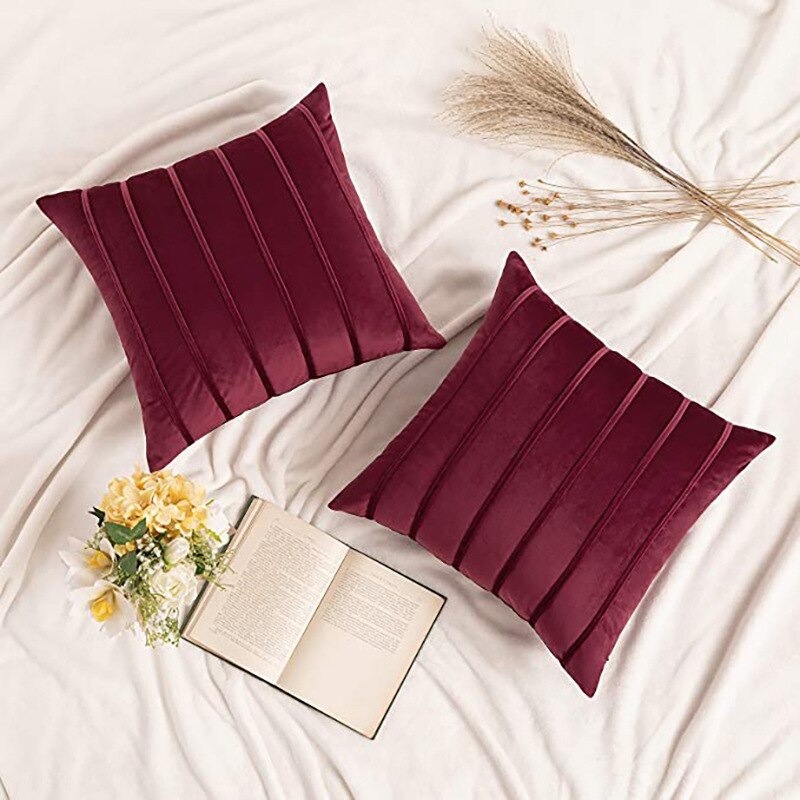 Burgundy Pleated Velvet cushions (02 Pcs)