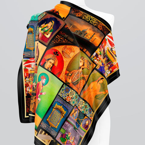 Mughal Art Silk Printed Scarf 39x39 Inch