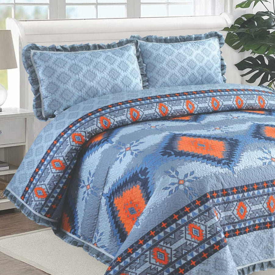 Ikat 3Pcs Printed Bedspread Set