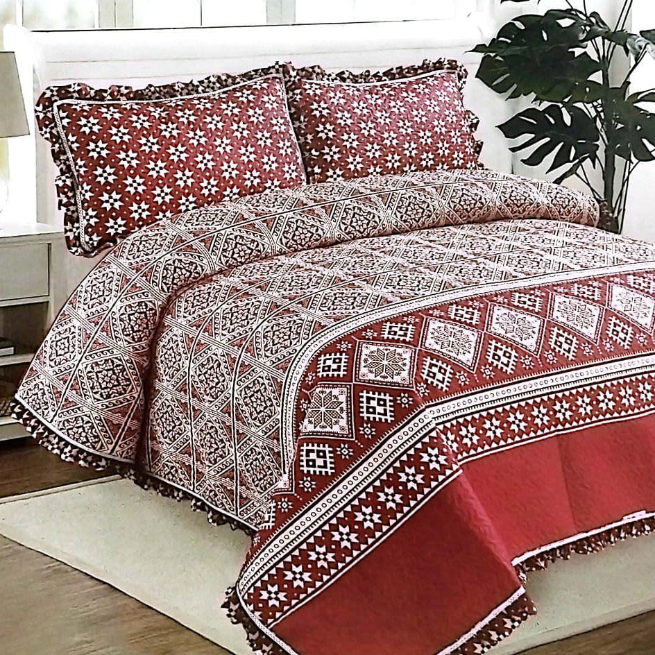 Tribal Brown 3Pcs Printed Bedspread Set