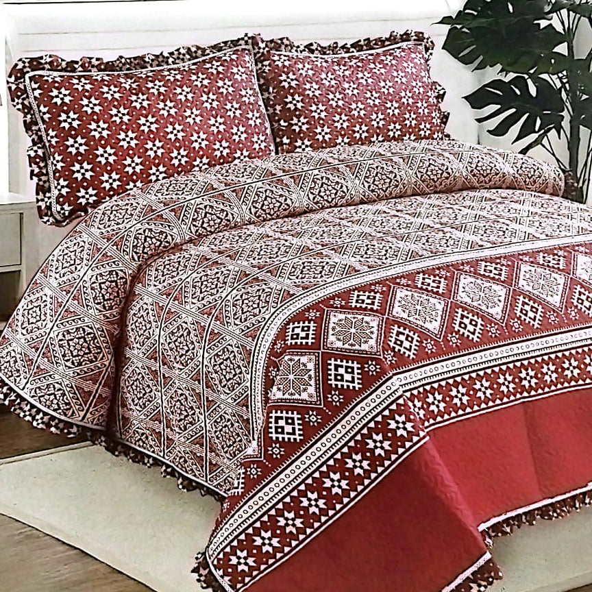 Tribal Brown 3Pcs Printed Bedspread Set