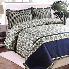 Indigo 3Pcs Printed Bedspread Set