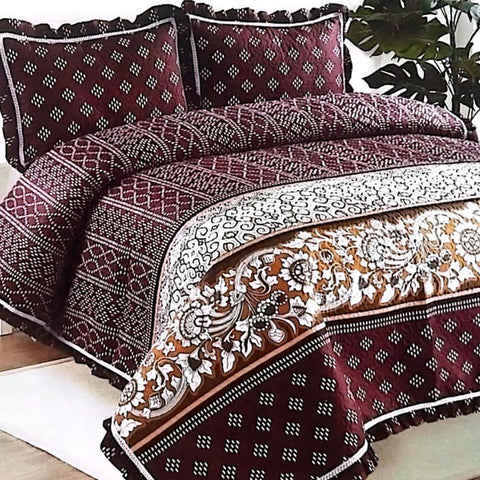 Bloom Brown 3Pcs Printed Bedspread Set