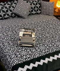 Monochrome 3Pcs Cotton Flat Sheet Set + Cushion Covers