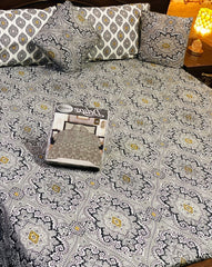 Damask 3Pcs Cotton Flat Sheet Set + Cushion Covers