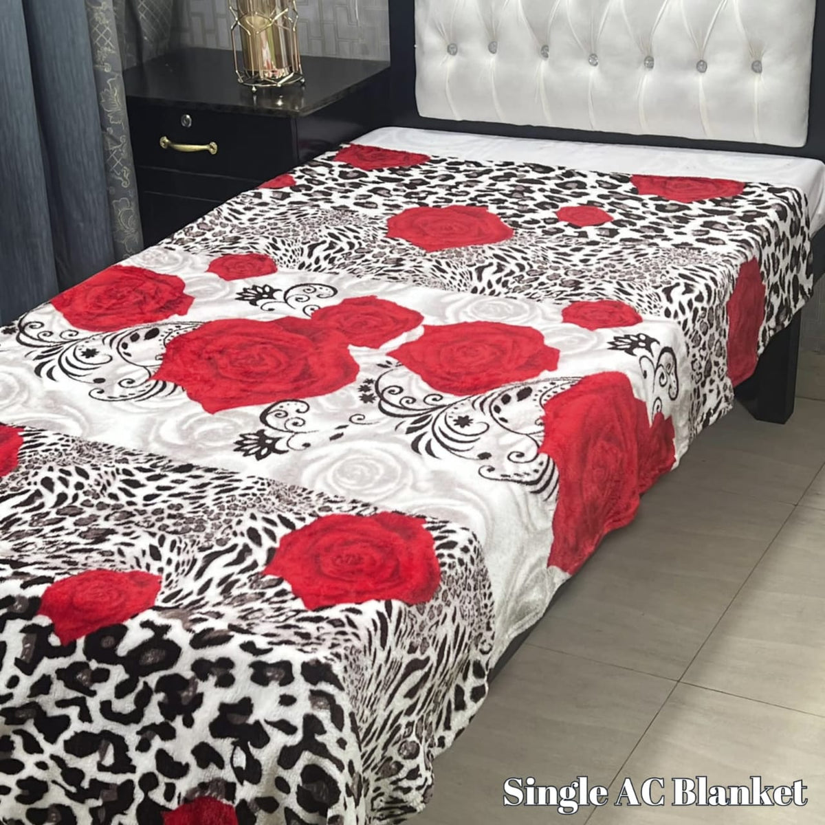 Roses Leopard Fleece Blanket (Single)