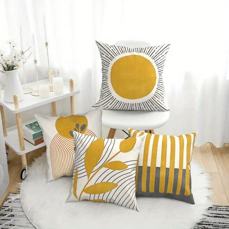 Pack of 4 Mustard Printed Cushion Covers