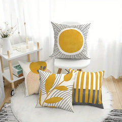 Pack of 4 Mustard Printed Cushion Covers