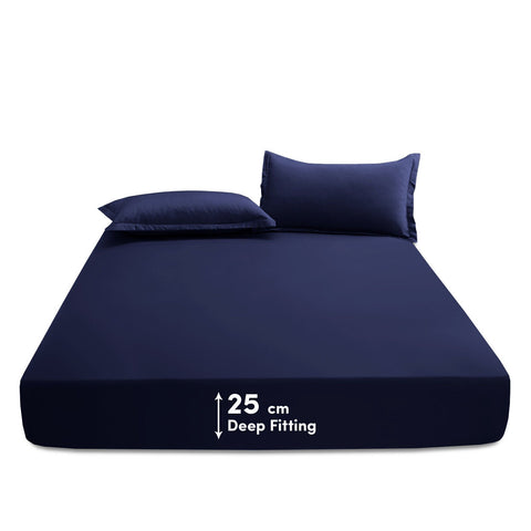 Blue Solid Fitted Sheet Set