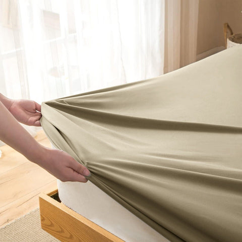 Beige Solid Fitted Sheet Set