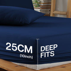 Navy Blue Solid Fitted Sheet Set