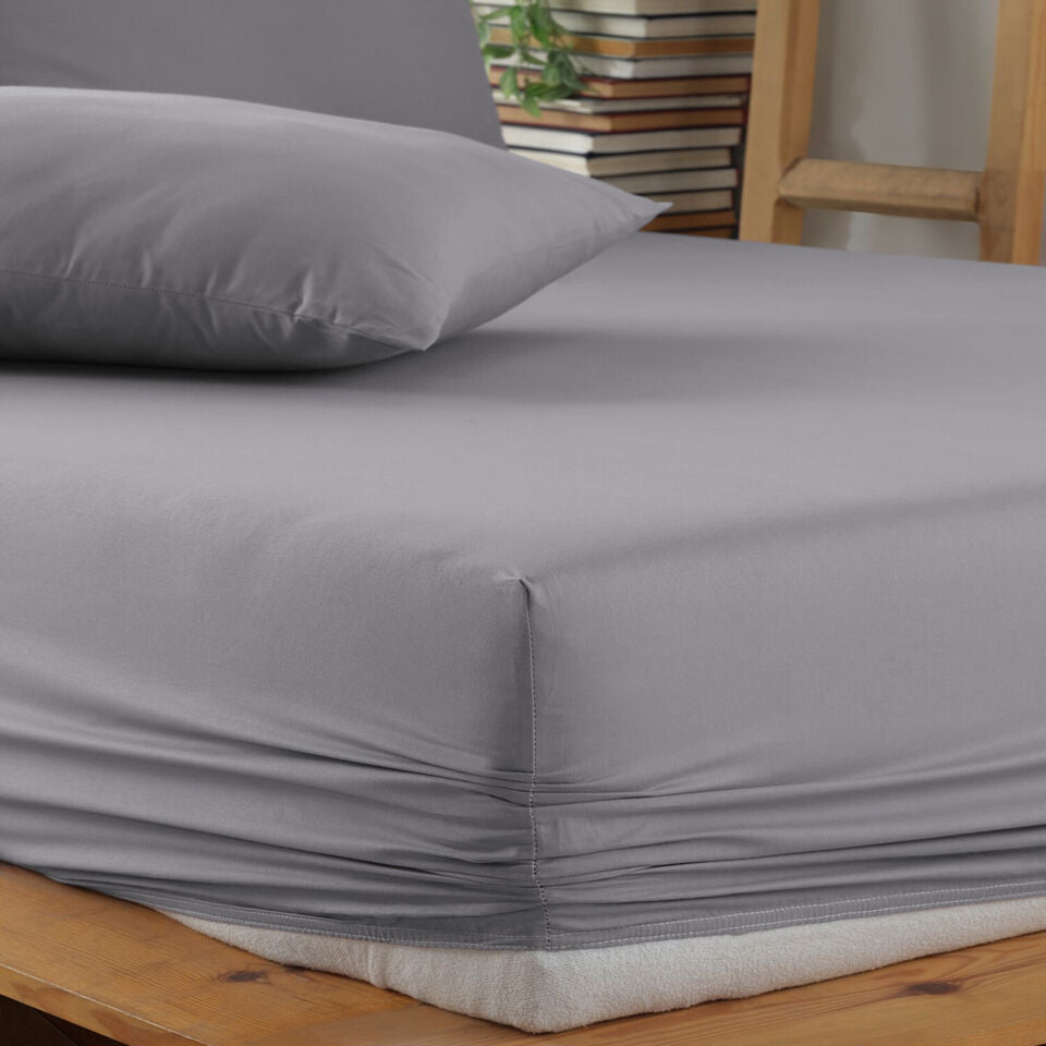 Dark Grey Solid Fitted Sheet Set